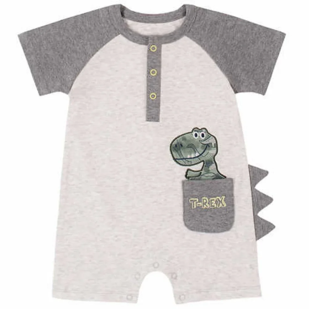 NWT Set of 2 Dinosaur-themed 100% Cotton Infant Rompers 3M